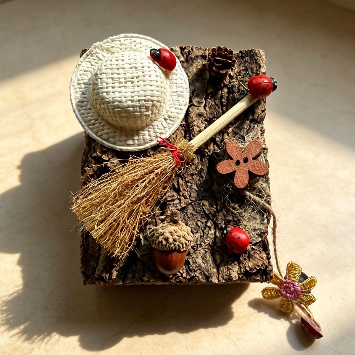 Cozy home style Theme Premium Bark Journal With Twig Pen